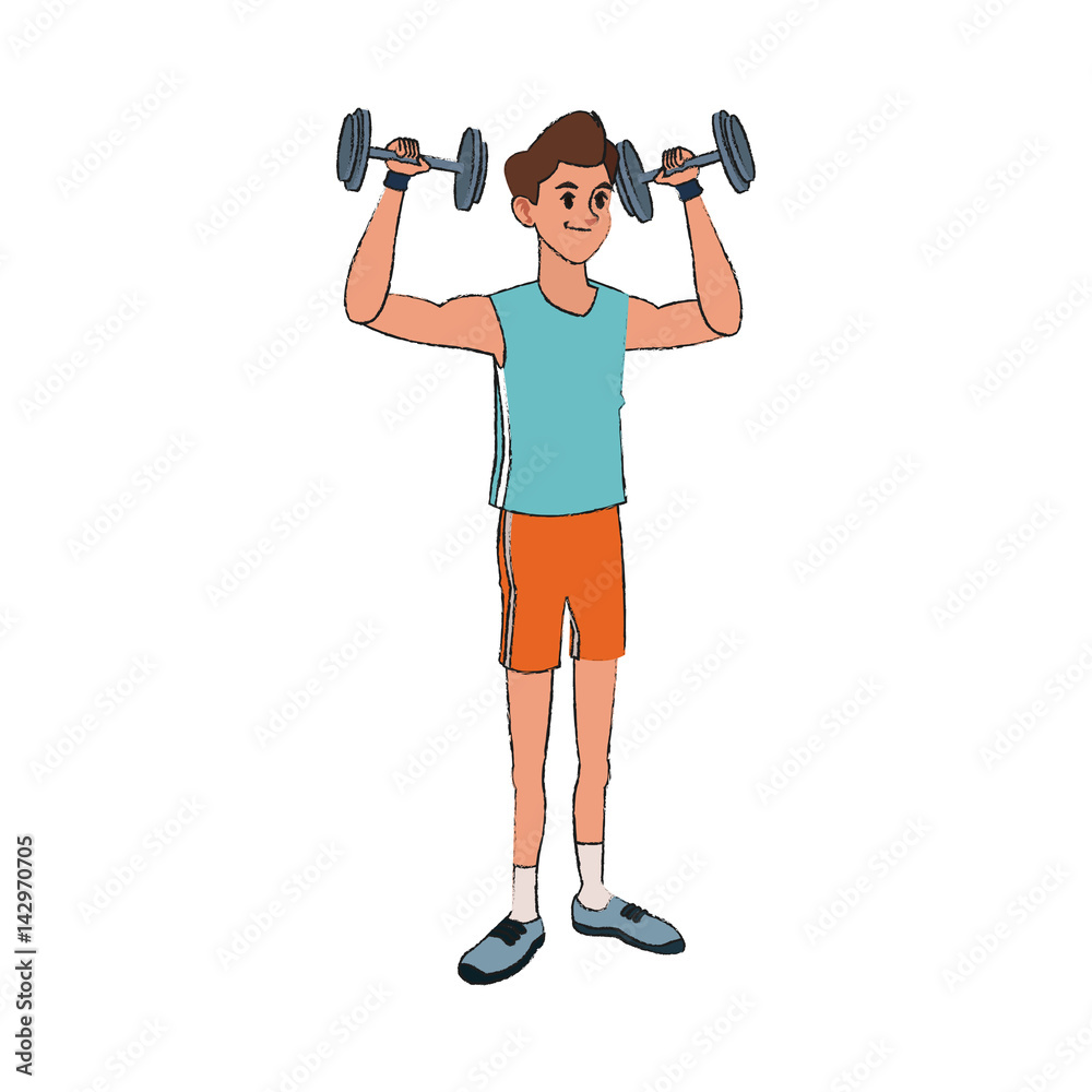 man with dumbbells, cartoon icon over white background. colorful design. vector illustration man with dumbbells, cartoon icon over white background. colorful design. vector illustration