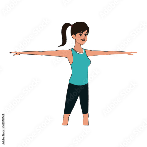 Woman exercising, cartoon icon over white background. colorful design. vector illustration © Jemastock