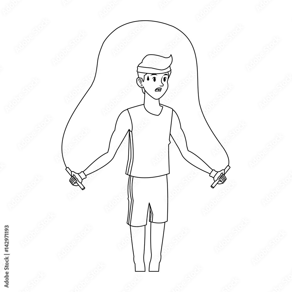 Fototapeta premium man jumping rope, cartoon icon over white background. vector illustration