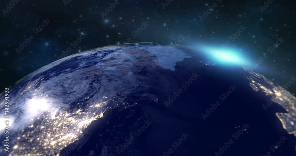 blue planet earth from space showing europe continent at night, globe world with blue glow edge and sun light sunrise on space in a star field background, some elements of this image furnished by NASA blue planet earth from space showing europe continent at night, globe world with blue glow edge and sun light sunrise on space in a star field background, some elements of this image furnished by NASA