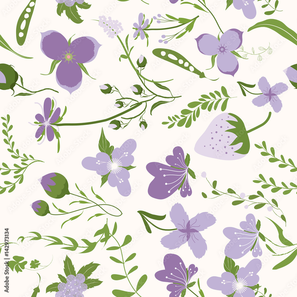 Spring purple flowers backgrounds - seamless floral pattern