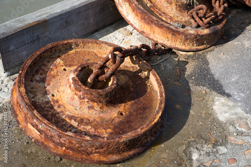 Rusting Anchors and Chains at Lyme Regis Harbour