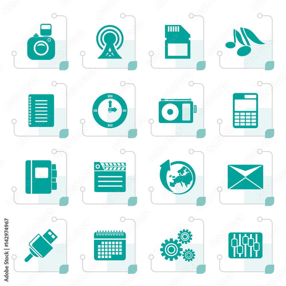 Stylized Phone Performance, Business and Office Icons - Vector Icon Set