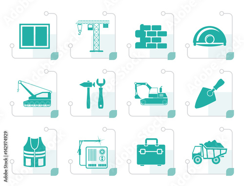 Stylized building and construction icons - vector icon set