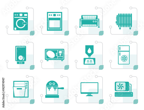 Stylized Home electronics and equipment icons - vector icon set