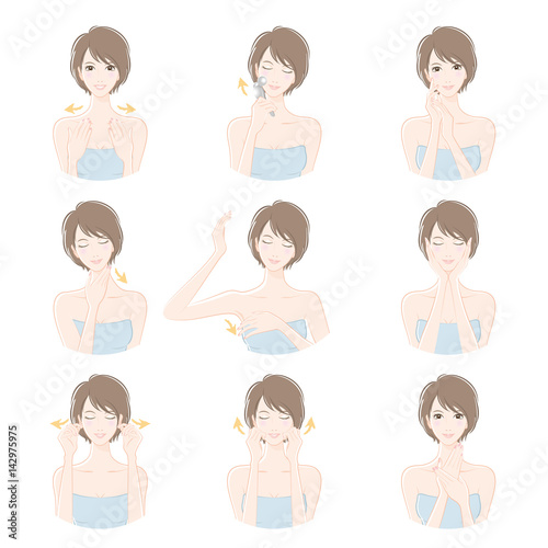 リンパ腺のマッサージをする女性 / 美容