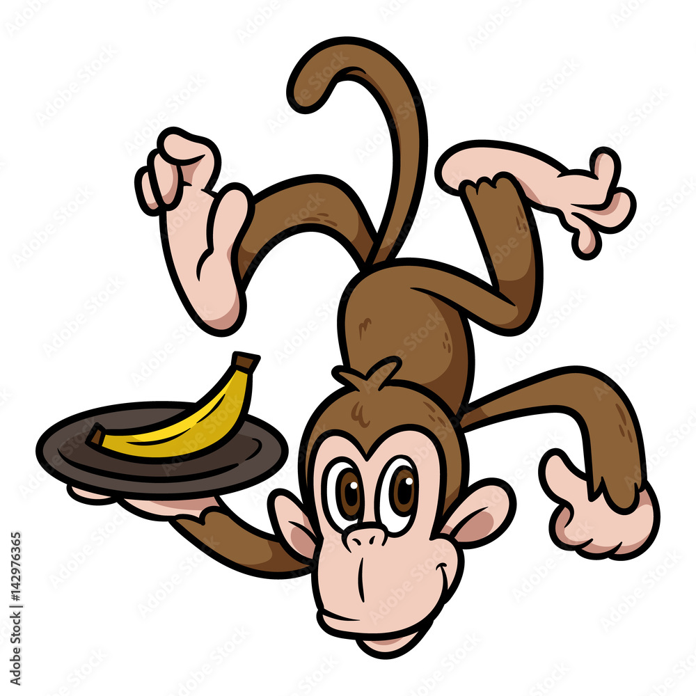Cartoon Monkey Holding a Plate of Banana Vector Illustration Cartoon Monkey Holding a Plate of Banana Vector Illustration