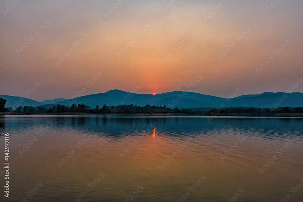 Huai Sak lake at sunset in Chiang Rai,Thailand