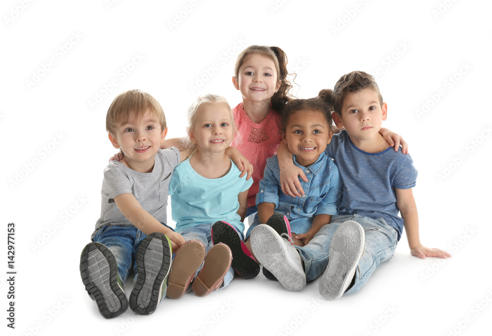 Cute little children on white background Cute little children on white background