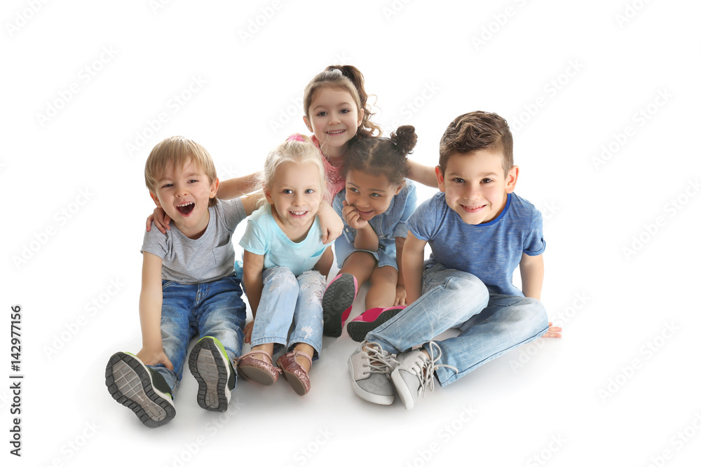 Cute little children on white background