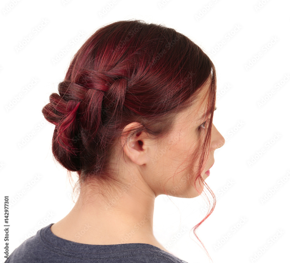 Beautiful young woman with dyed hair on white background Beautiful young woman with dyed hair on white background
