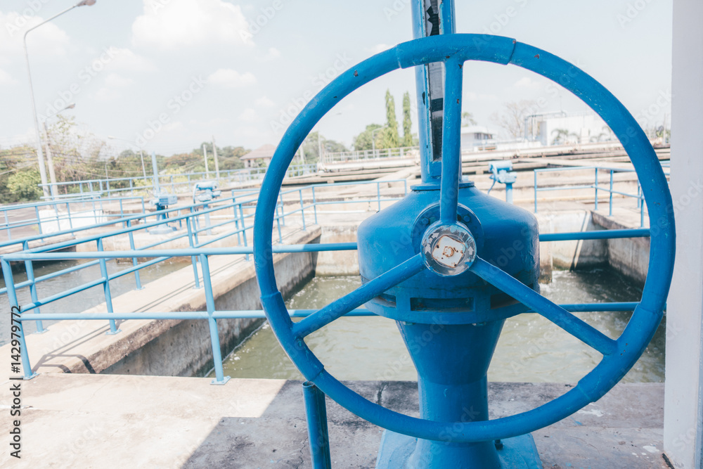 Blue valve at water treatment plant