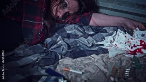 4k Homeless Drugged Woman Laying with Overdose