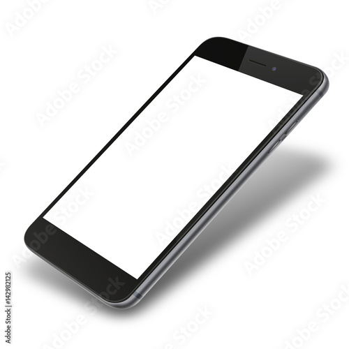Photorealistic smart phone with black screen and shadows isolated on white background. 3D illustration.