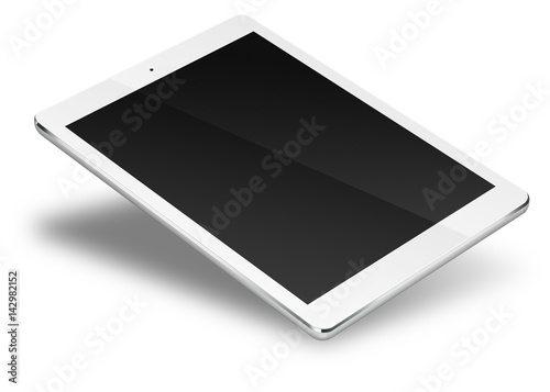 Realistic tablet pc computer with blank screen isolated on white background. 3D illustration.