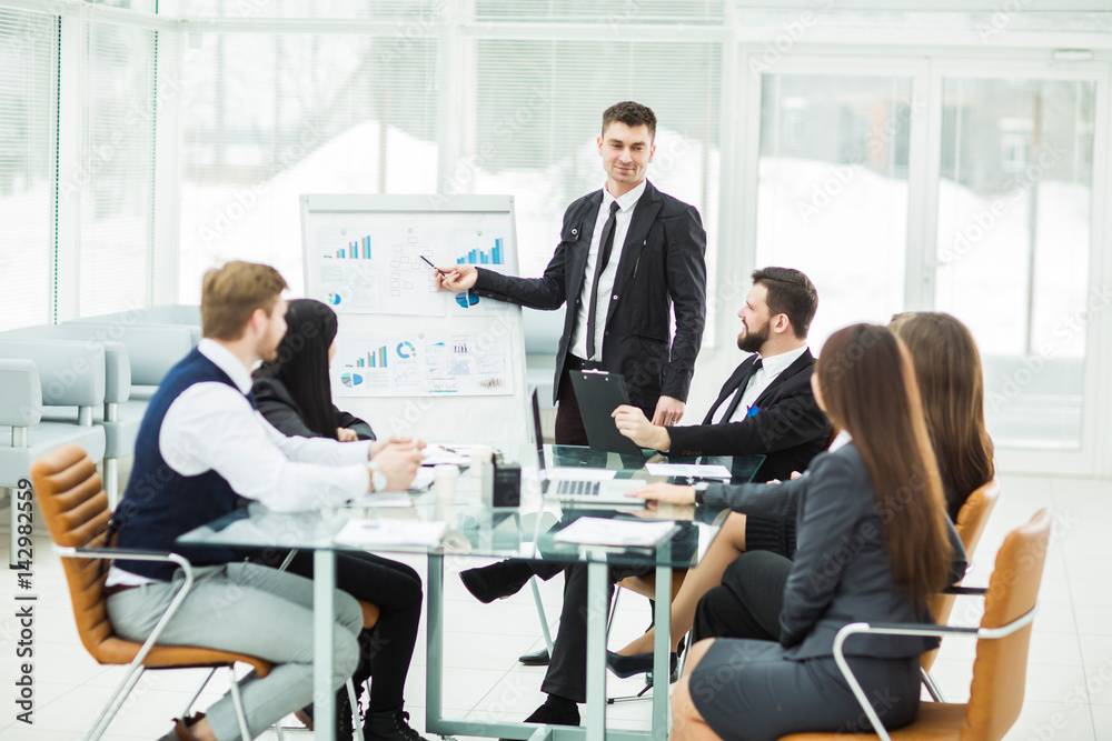 business team gives a presentation of a new financial project for the business partners of the company business team gives a presentation of a new financial project for the business partners of the company