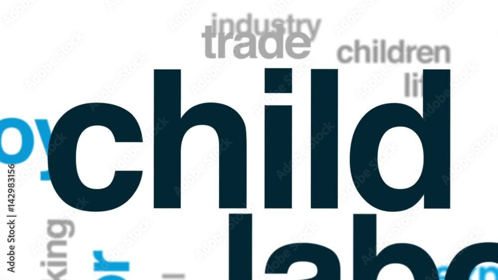 Child labour animated word cloud, text design animation. Child labour animated word cloud, text design animation.