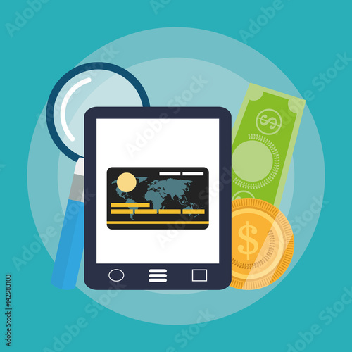 cellphone with online shopping or e commerce related icons image vector illustration design 