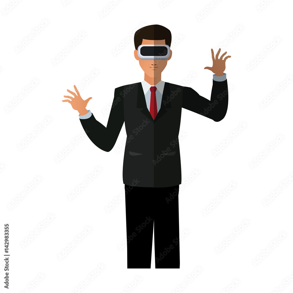 man with virtual reality headset over white background. colorful design. vector illustration man with virtual reality headset over white background. colorful design. vector illustration