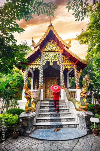 Photography Woman with red umbrella in Northern Thailand