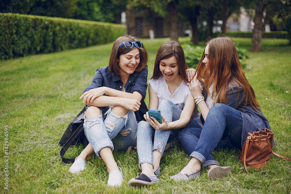 Fototapeta premium three beautiful girls on walk