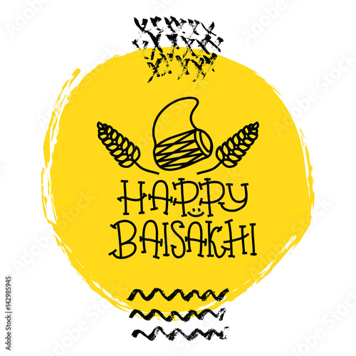 Card with text Happy Baisakhi. New year in Punjab. The celebration of the festival Baisakhi in India. Print for holiday. Vector photo