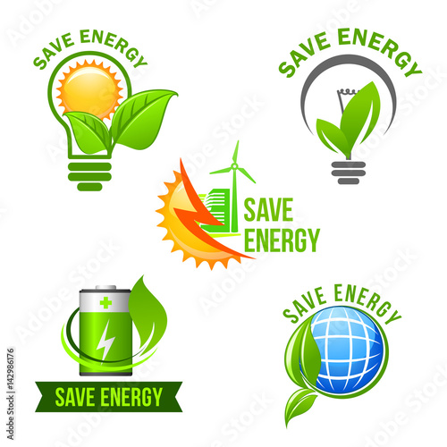 Green eco power and energy saving symbol set