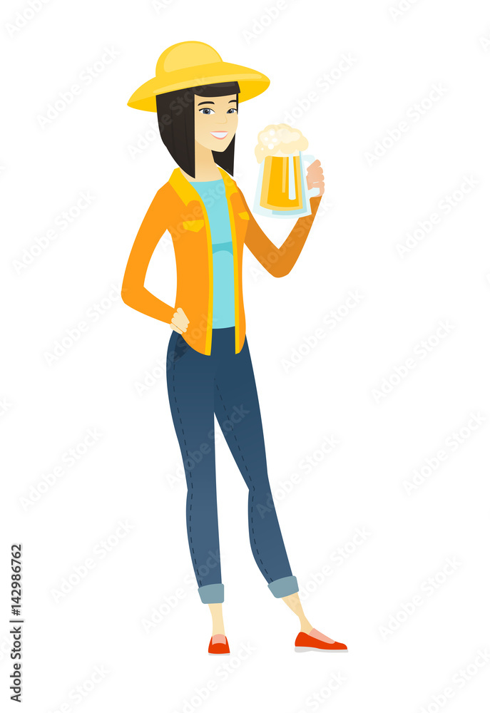 Farmer drinking beer vector illustration.