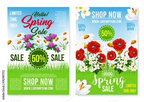Spring holiday sale vector posters web templates