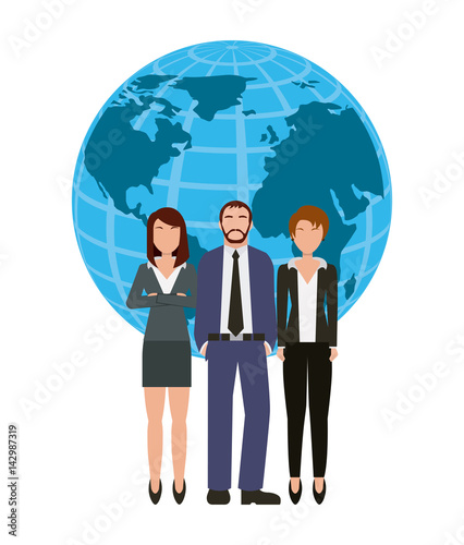 earth planet and business people icon over white background. colorful design. vector illustration