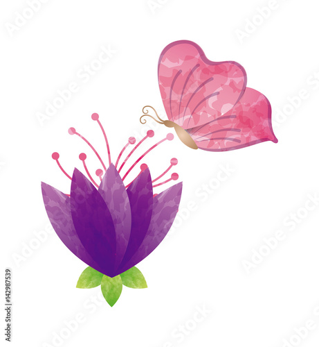 beautiful flower and butterfly icon over white background. colorful design. vector illustration