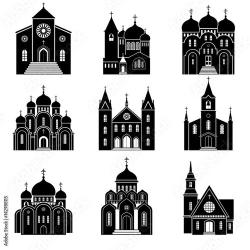Church black silhouette icons
