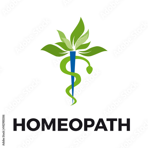 Vector caduceus homeopathy, alternative medicine. Snake, mortar and flower