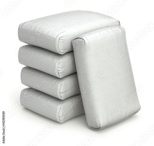 Stack of white bags on white background photo
