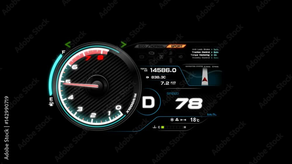 4K Animation of car dashboard speed rpm meter and automobile icon 4K Animation of car dashboard speed rpm meter and automobile icon