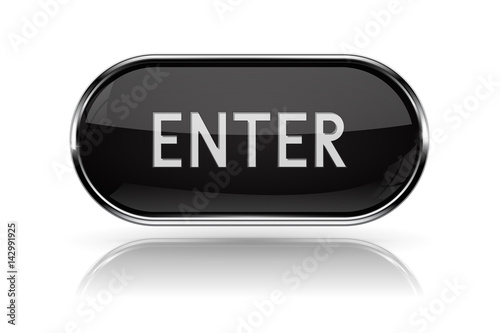 ENTER button. Oval black web button with chrome frame