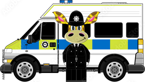 Cute Cartoon Giraffe Policeman