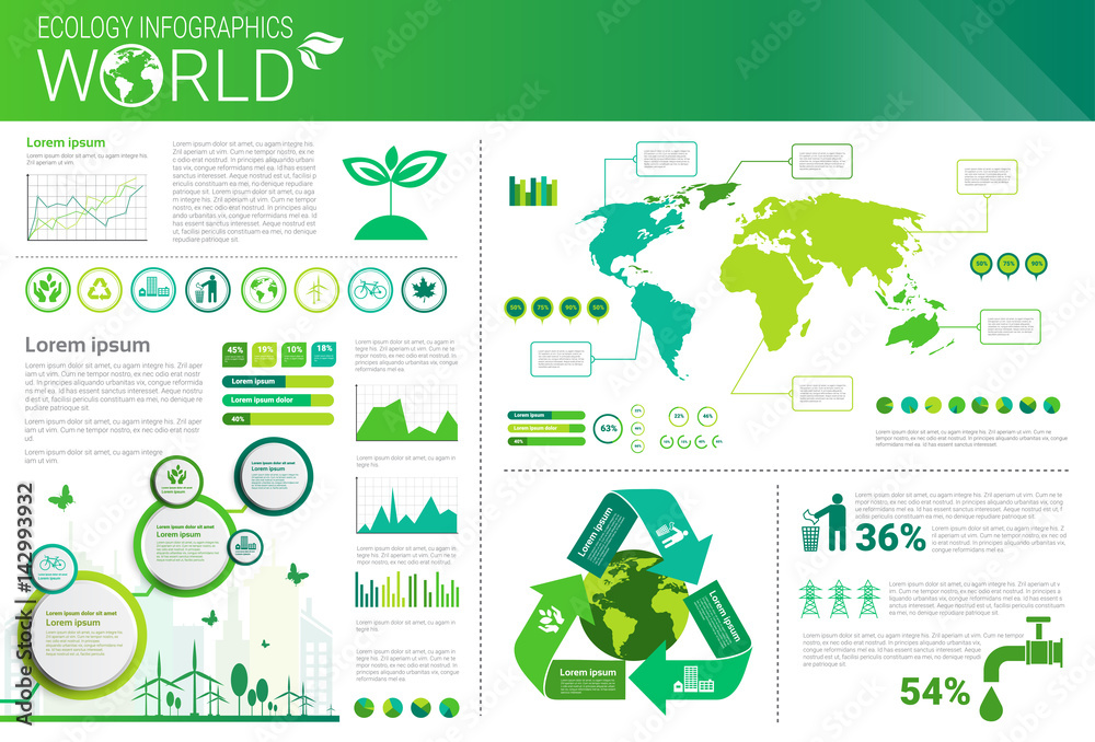 Fototapeta premium World Environmental Protection Green Energy Ecology Infographics Banner With Copy Space Vector Illustration