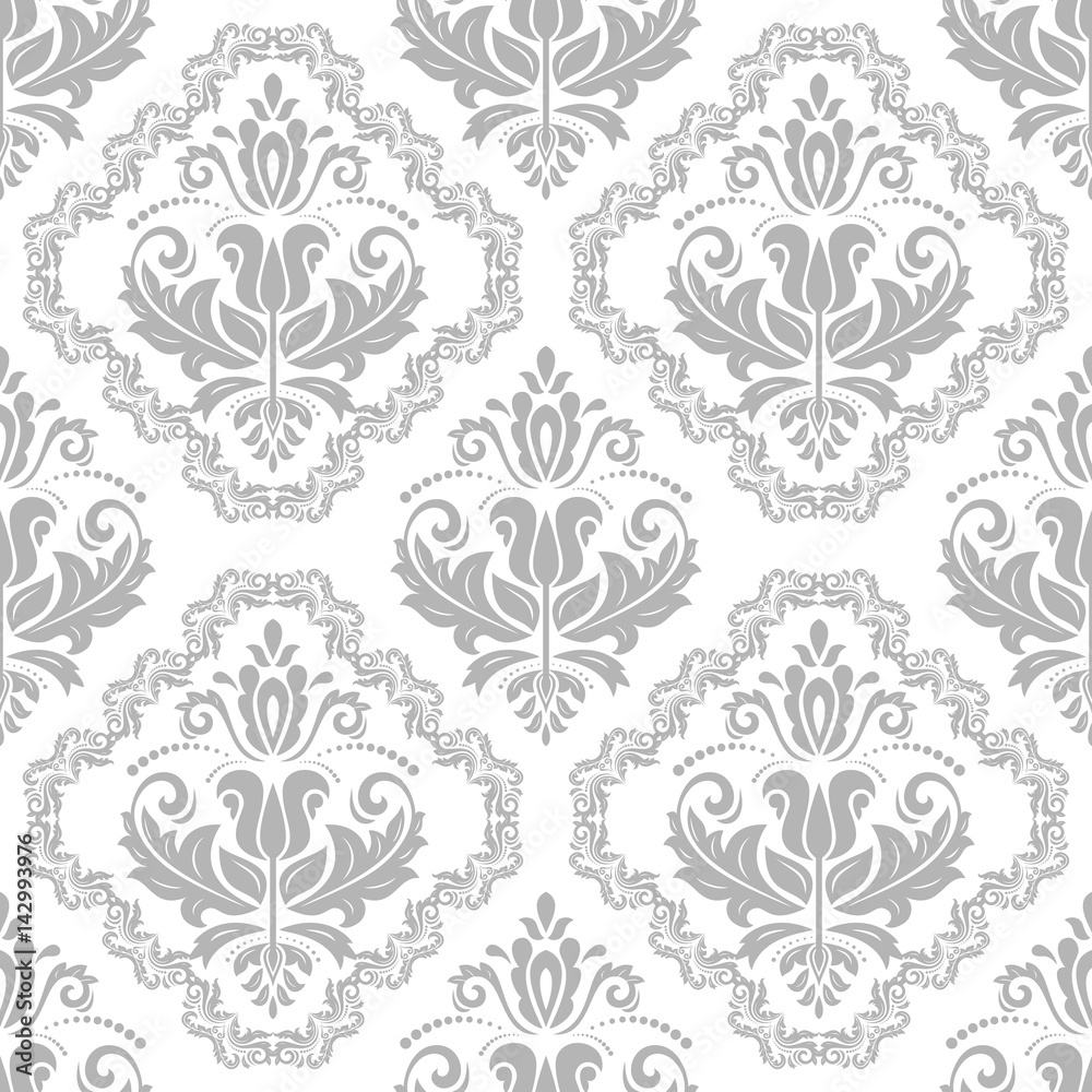 Damask classic light silver pattern. Seamless abstract background with repeating elements