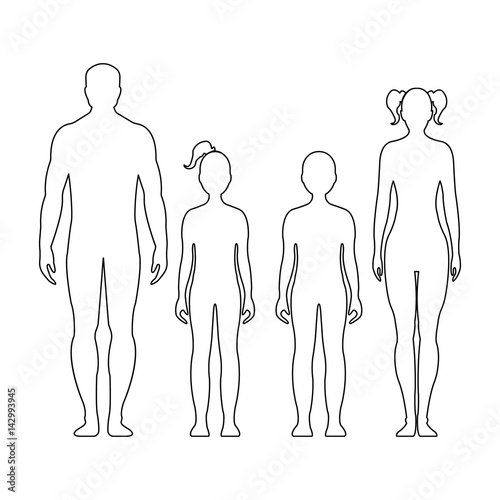 Human front side Silhouette. Isolated on White Background. Vector illustration.
