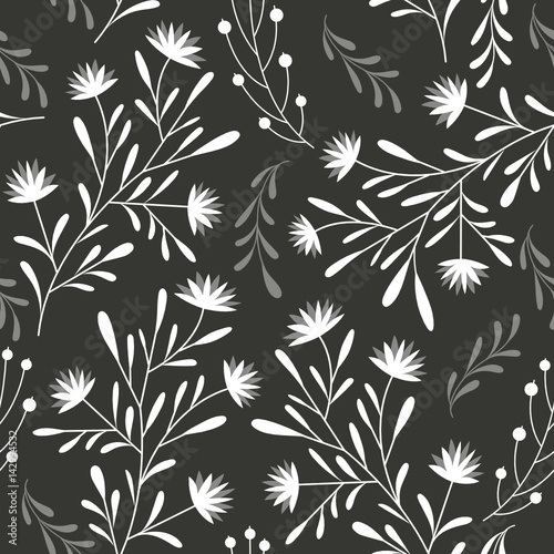 seamless pattern, flowers in black-and-white