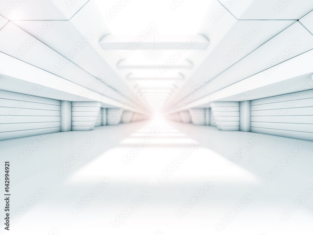 Obraz premium Abstract illuminated empty corridor interior. 3D rendering