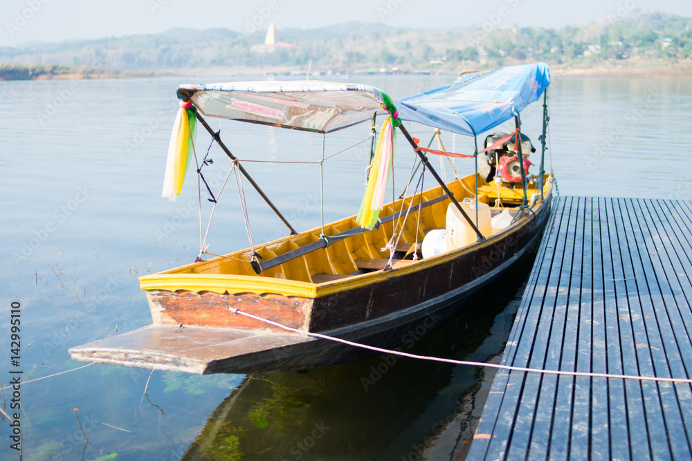 single boat on river at Kanchanaburi,Thailand