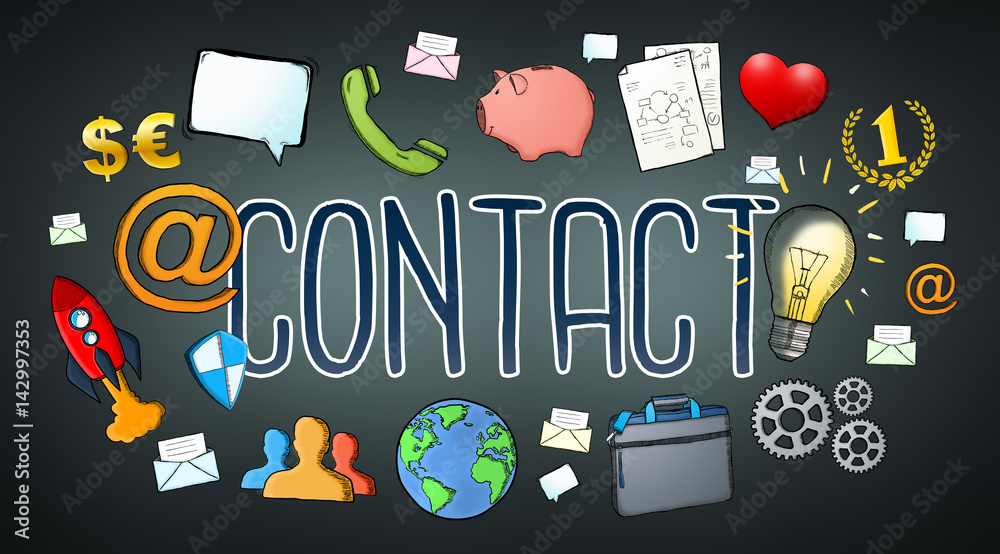 Manuscript e-mail contact text with icons Manuscript e-mail contact text with icons