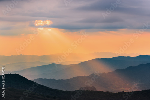 Beautiful Sunset on mountain with Landscape