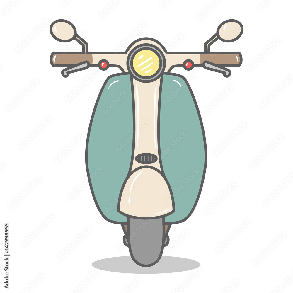 Vector illustration cartoon scooter. Isolated on white background. Flat  style. Little old motorcycle. Two-wheeled transport for delivery. vintage  retro transport icon. Stock Vector | Adobe Stock