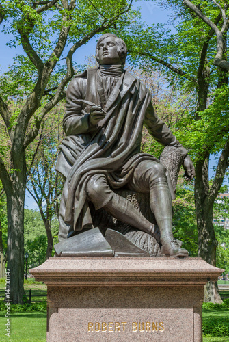 Memorial Scottish poet Robert Burns statue in Central Park, New York City, USA.