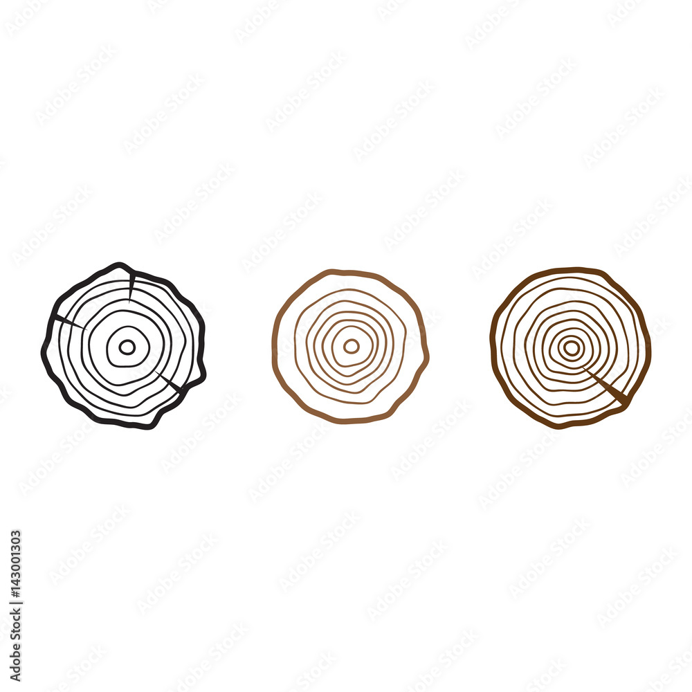 Tree rings icons, concept of saw cut runk Tree rings icons, concept of saw cut runk