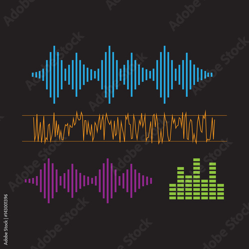  Sound Waveforms. Sound waves and musical icons