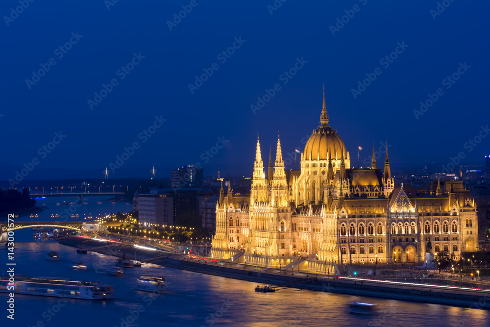 Hungarian Parliament Building And Danube River At Night, Budapest, Hungary